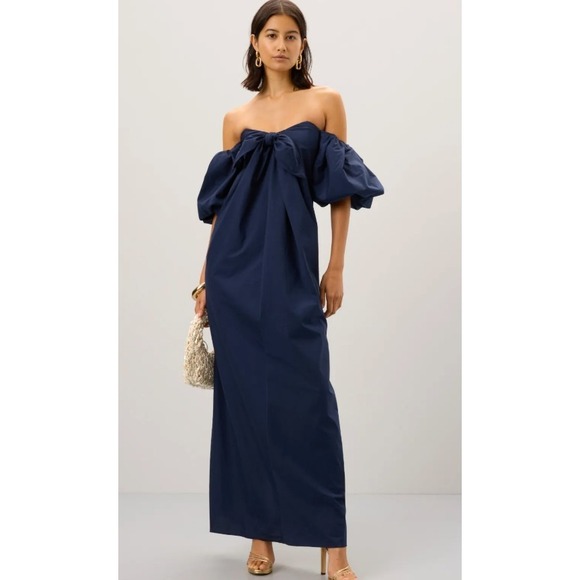 Caroline Constas Dresses & Skirts - Caroline Constas Reyna Maxi Dress Puff-Sleeve Tie-Front Navy Blue Medium *READ*